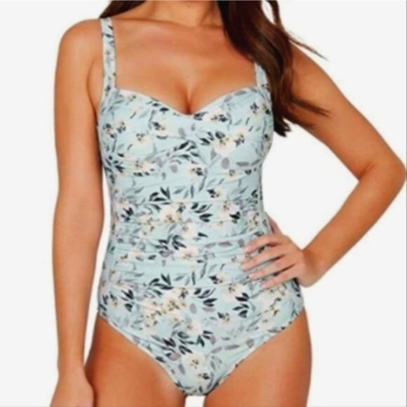 Niptuck Boho Bloom Porcelain Twist One Piece Swimsuit - FLORAL CREAM MINT - Picture 3 of 11